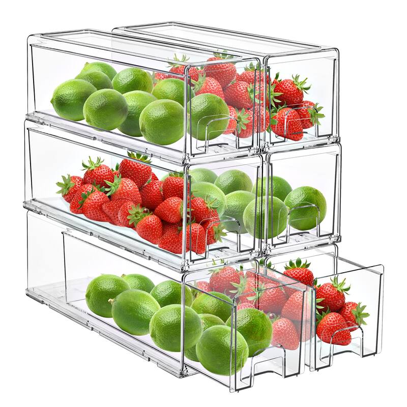 Sorbus Fridge Drawers Clear Small Stackable Pull-Out Refrigerator Food Kitchen Freezer Vanity Organization Storage (4 Pack) - 6 Pack