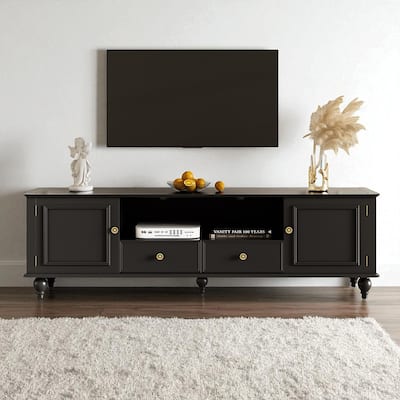 70.9" Modern TV Stand for TVs up to 80", Entertainment Center with 2 Cabinets, 2 Drawers, Open Shelf, Solid Wood Legs