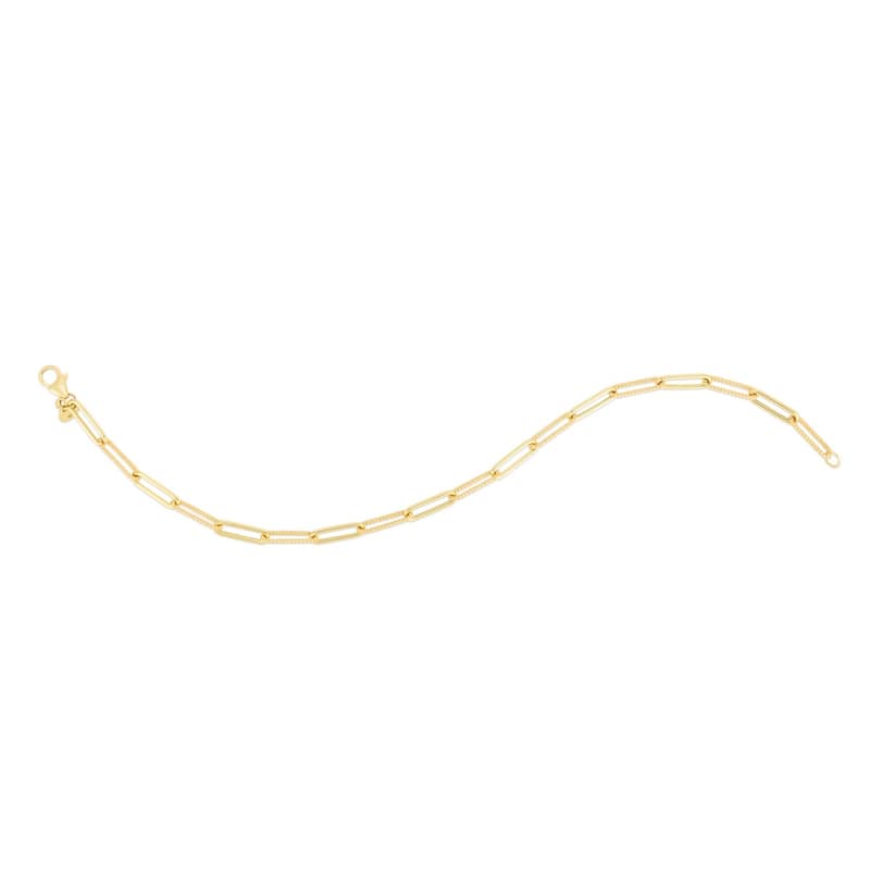 Curata 14k Yellow Gold 7.5" 5mm Alternating Beaded Paperclip Bracelet