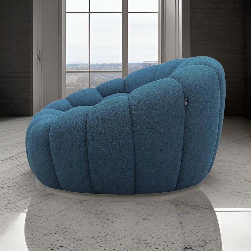 Reno Ola 48 Inch Accent Chair, Cushioned Hexagonal Tufted Seat, Teal Blue