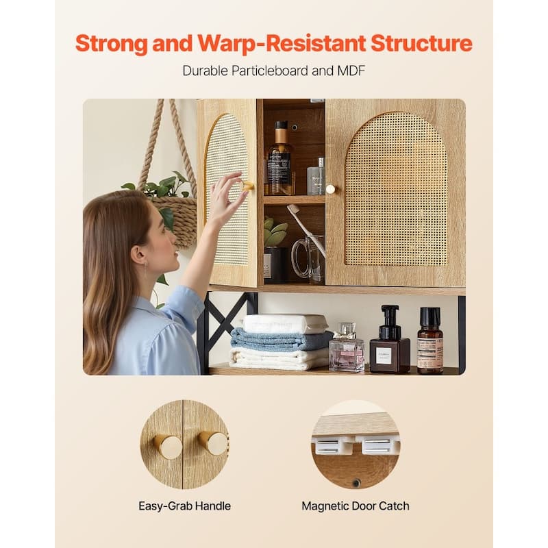 Natural Bathroom Wall Cabinet with Adjustable Shelf 3-Layer Storage for Bottles or Toiletries - 23” x 10” x 23”