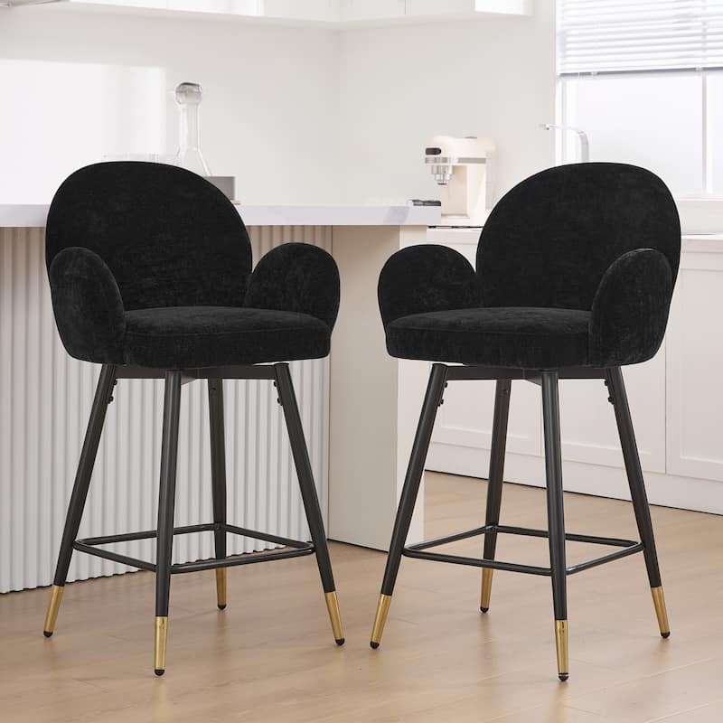 Upholstered Swivel Counter Stools with Arms Set of 2 - 38.6"H * 22.83"W * 22.83"D - Set of 2 - Black