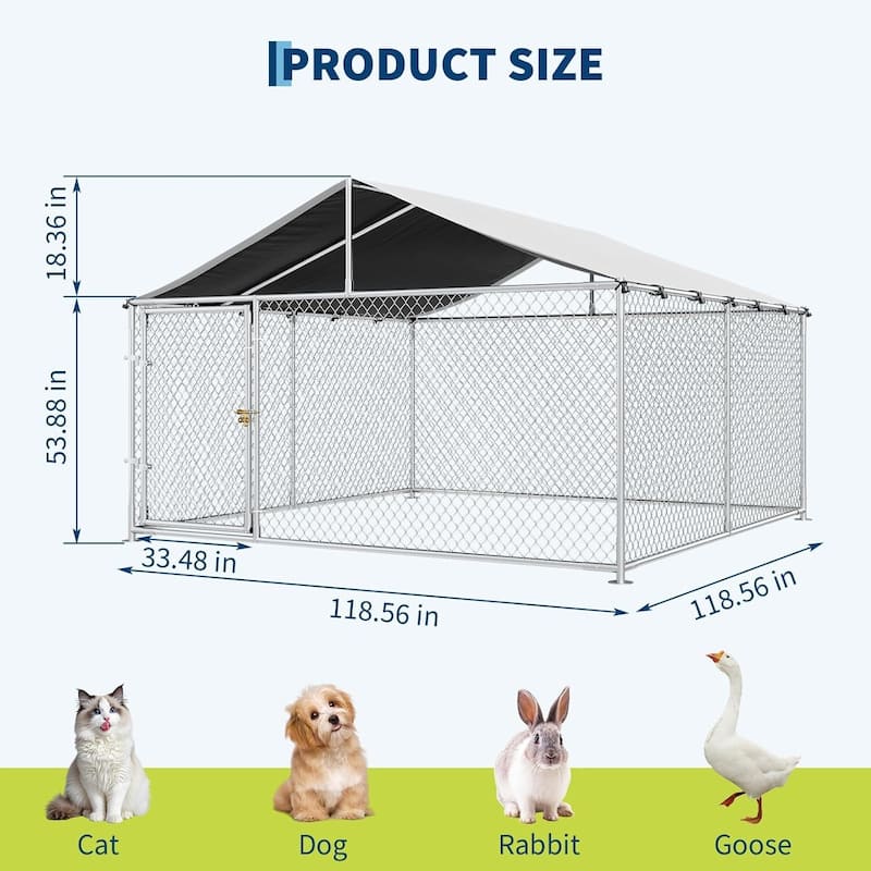 Heavy Duty Steel Outdoor Pet Dog Kennel with Roof for Yard, Boarding, Poultry, Farm
