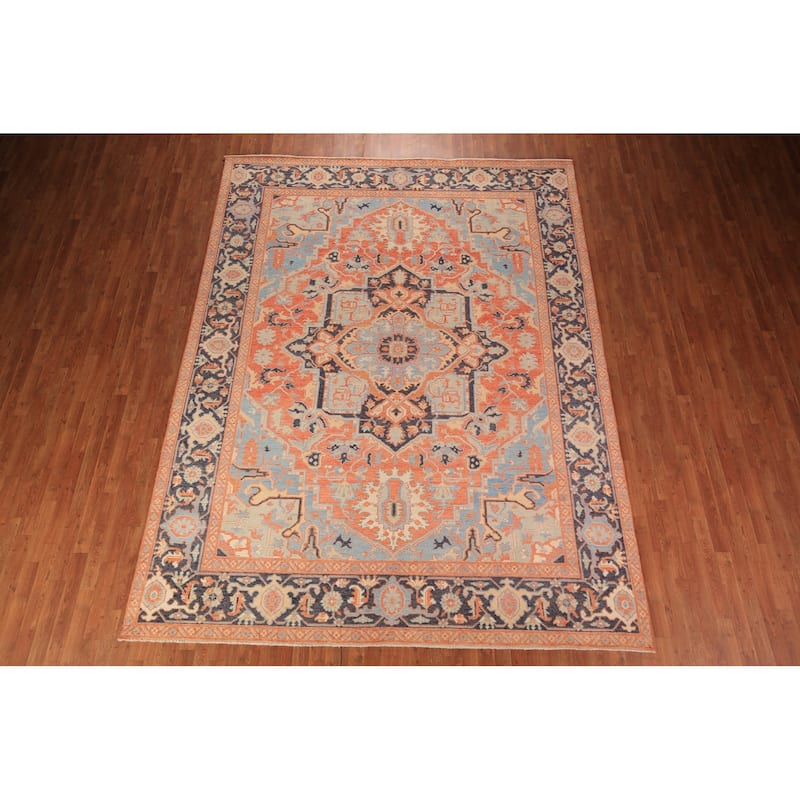 Vegetable Dye Heriz Serapi Area Rug Handmade Oriental Wool Carpet - 9'1" x 12'0"