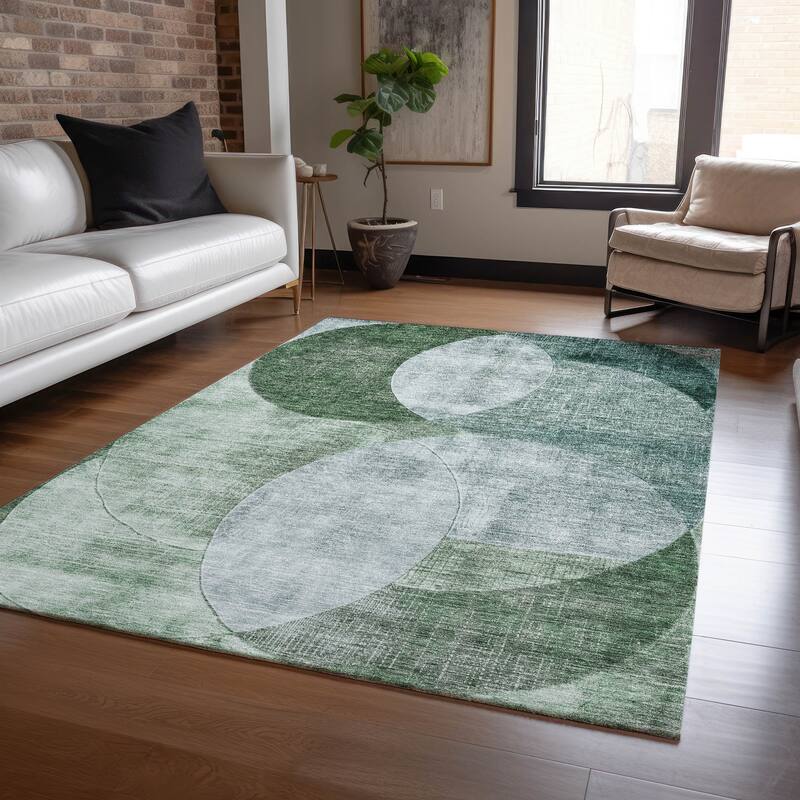 Machine Washable Indoor/ Outdoor Contemporary Deco Chantille Rug - Seafoam - 9' x 12'