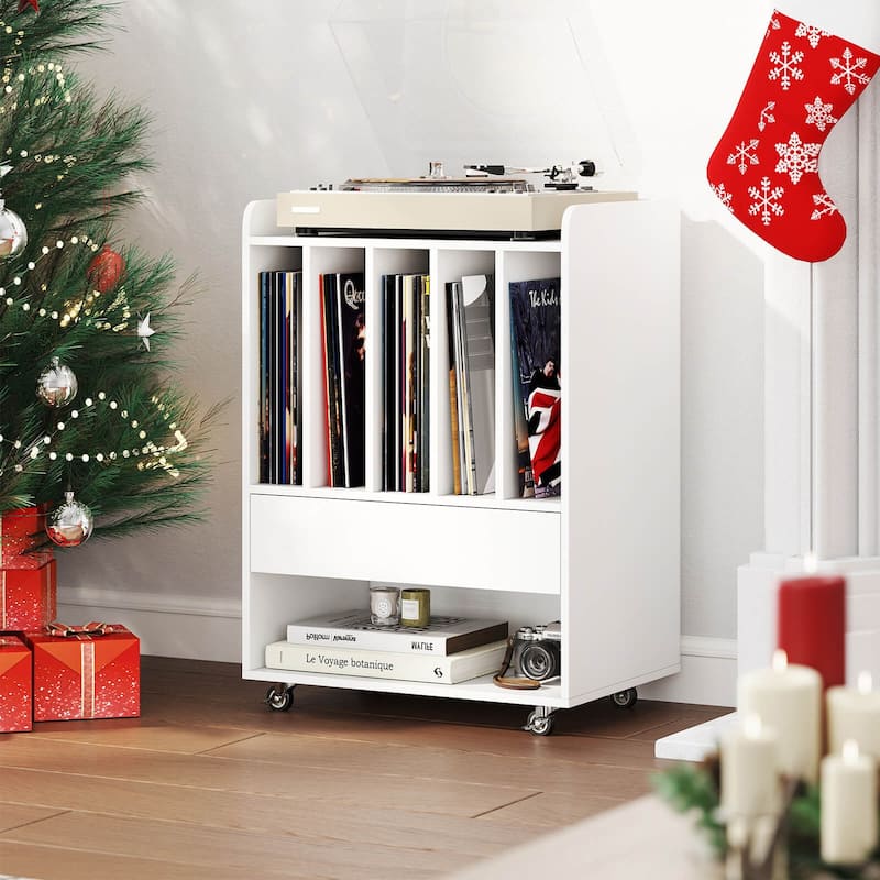 Costway Record Player Stand with Drawer & Record Holder,Lockable - See Details