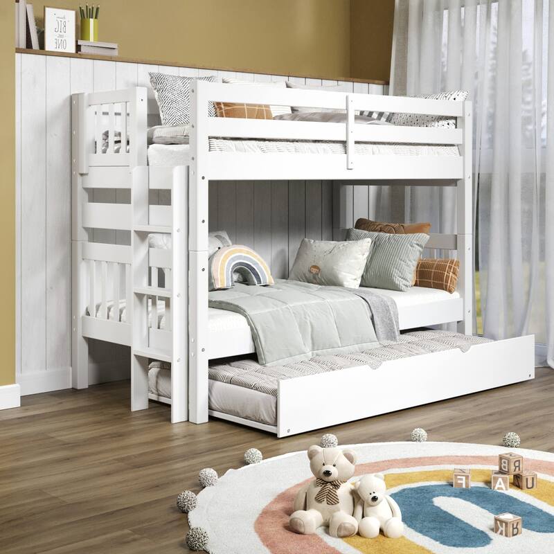 Taylor & Olive Trillium Twin over Twin Bunk Bed with Ladder, Trundle - White