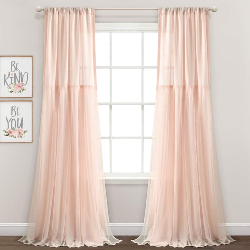 Lush Decor Tulle Skirt Solid Window Curtain Panel Pair - 84" x 40" - Blush