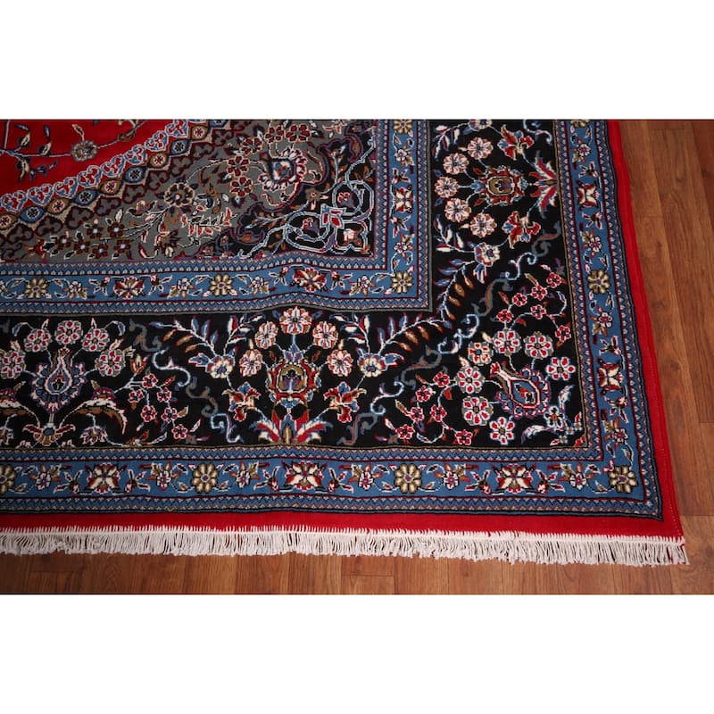 Red Medallion Kashan Turkish Rug Machine-Made Oriental Carpet - 9'9" x 13'1"