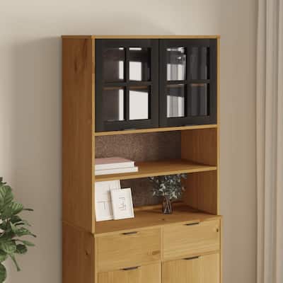 vidaXL Top for Highboard with Glass Doors FLAM Solid Wood Pine - 31.5" x 14.6" x 39.4"