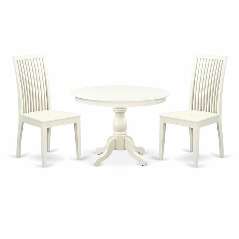 3-Piece Linen White Finish Solid Wood Top - Dining Room Set - Seats 4