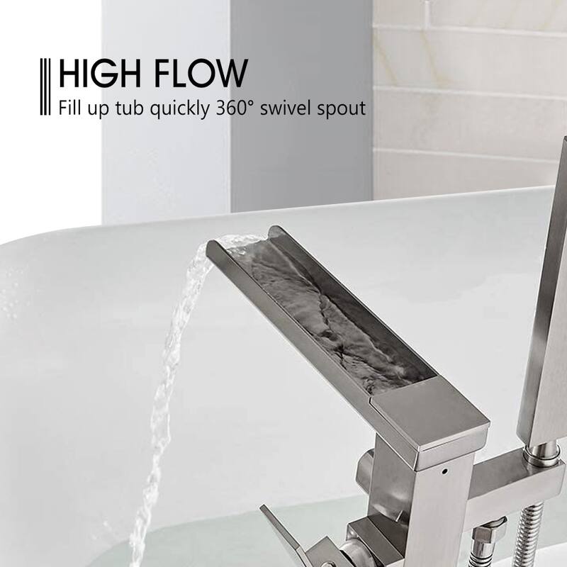 Vanityfair Floor Mount Freestanding Waterfall Bathtub Faucet Tub Filler with Hand Shower