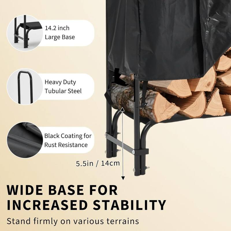 Firewood Rack Storage Cover Set for Patio Outdoor Use Backyard with Waterproof Cover
