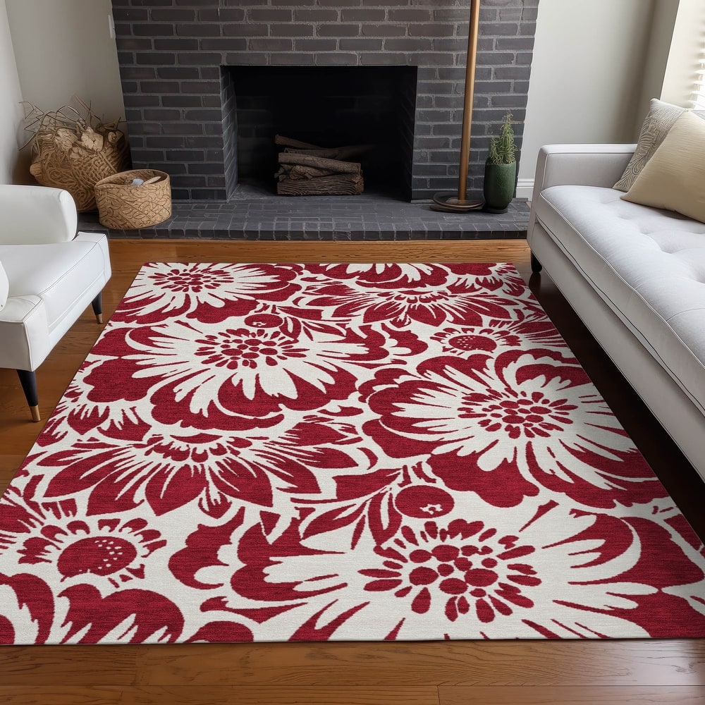 Machine Washable Indoor/ Outdoor Whimsy Floral Chantille Rug