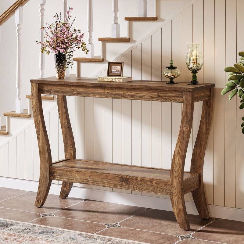 Solid Wood Console Table Behind The Sofa Table for Entryway - Brown