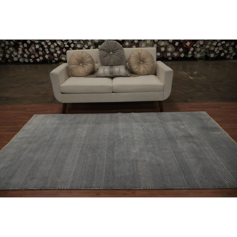 Hand Knotted Oriental 100% Wool Carpet Modern Geometric Greys & Charcoal Contemporary Area Rug - 8' 0'' X 4' 9''