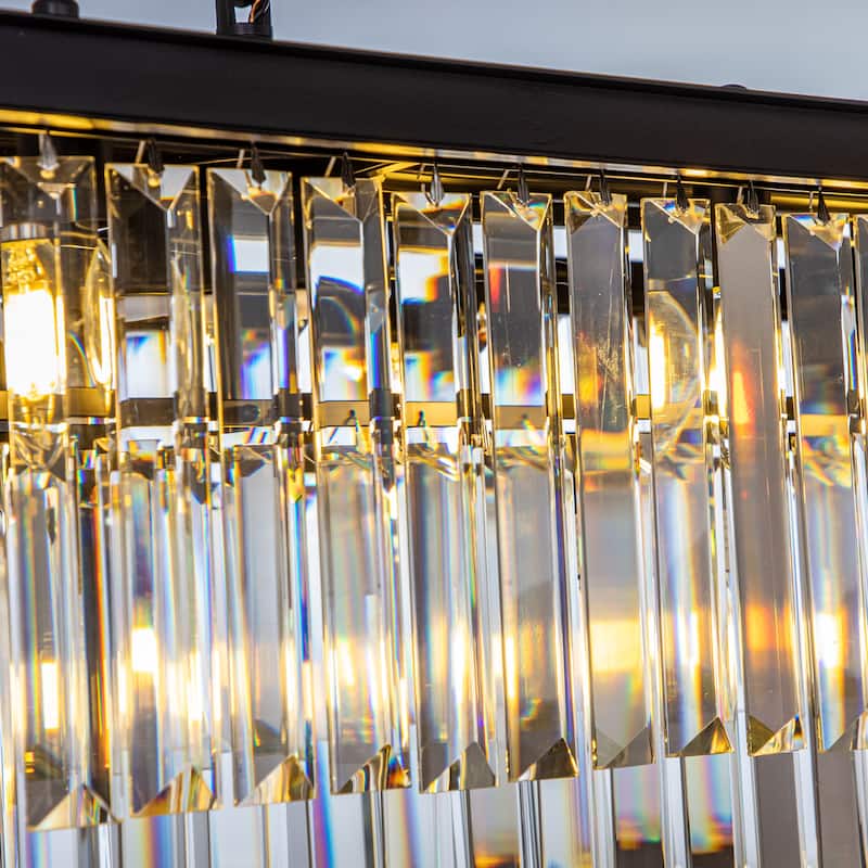 CraftHome 12-Light Modern Fringe Crystal Chandelier for Dining Room with Crystal Accents in Matte Black - W49"