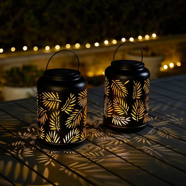 Glitzhome Modern Metal Outdoor Hanging Lantern with Solar Lights On Sale Bed Bath Beyond 37031862