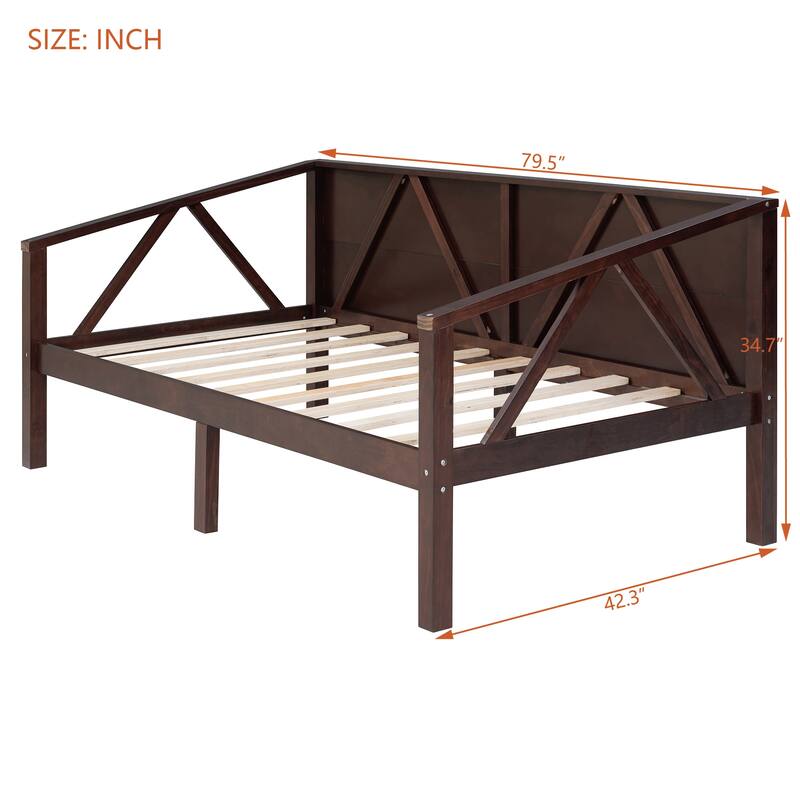 Twin/Full Size Wood Daybed Frame with Storage Space, Modern Sofa Bed with Backrest, No Box Spring Required