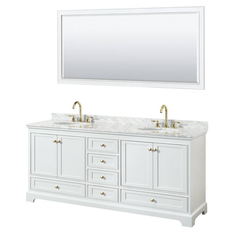 Wyndham Collection Deborah 80" Free Standing Double Vanity Set with - White / White Carrara Marble Top / Brushed Gold - Painted