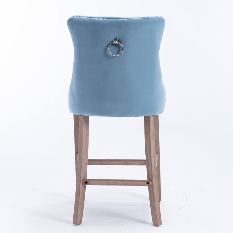 Modern Velvet Upholstered Barstools Bar Chairs with Button Tufted Decoration,Wooden Legs,Chrome Nailhead Trim, Set of 2