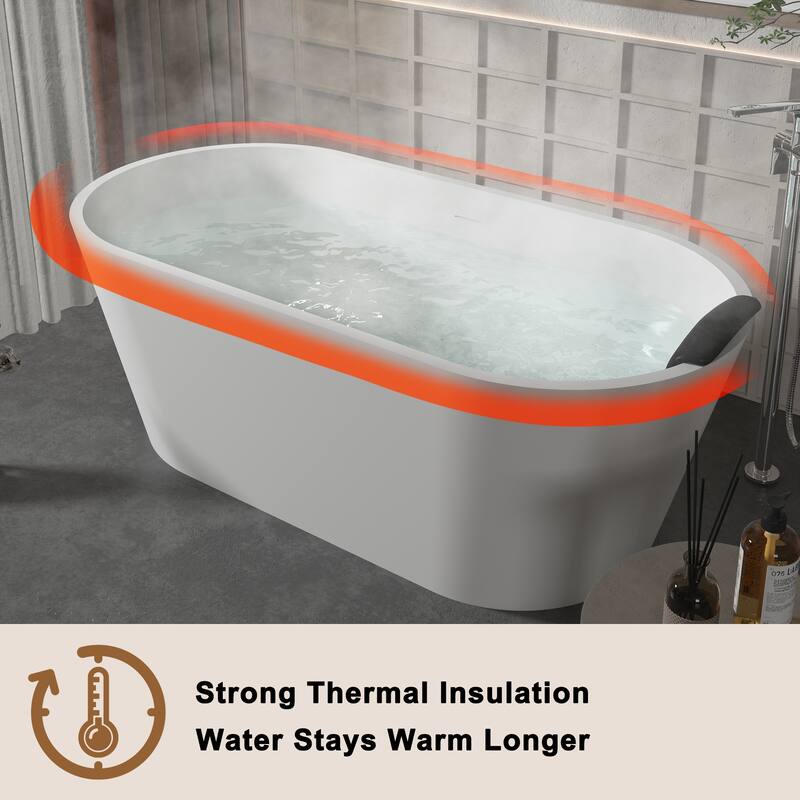 CASAINC Resin Stone Solid Surface Soaking Stand Alone Bathtub Freestanding Bathtub in Matte White