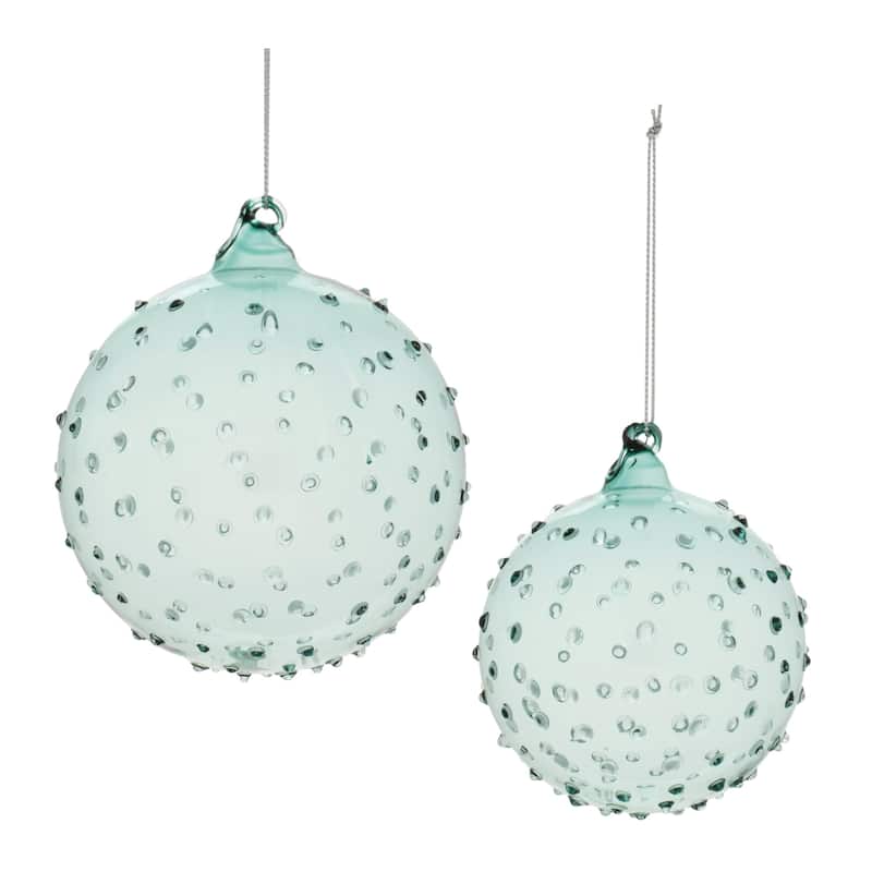 Hobnail Glass Christmas Ball Ornaments - 4" - Blue and Green - 12ct