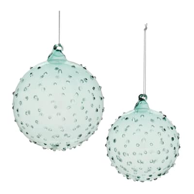 Hobnail Glass Christmas Ball Ornaments - 4" - Blue and Green - 12ct