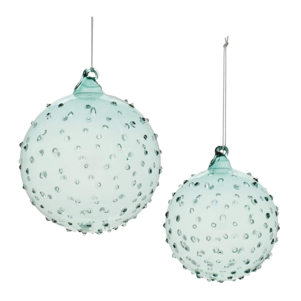 Hobnail Glass Christmas Ball Ornaments - 4" (100mm) - Aqua Blue - 12ct