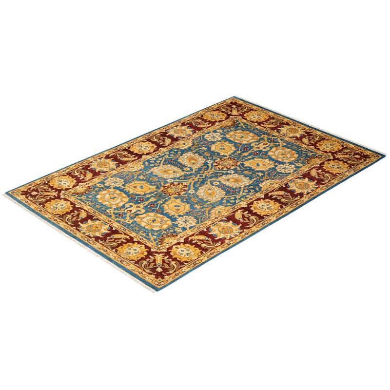 Overton One-of-a-Kind Hand-Knotted Contemporary Oriental Eclectic Blue Area Rug - 5' 1" x 7' 7"