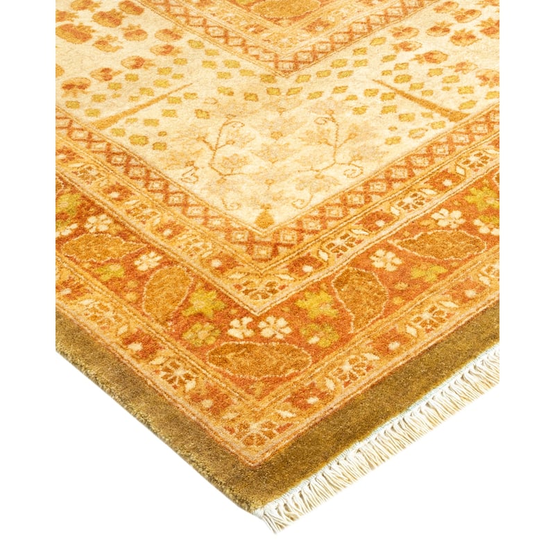 Overton Hand Knotted Wool Vintage Inspired Traditional Mogul Green Area Rug - 8' 1" x 10' 2"
