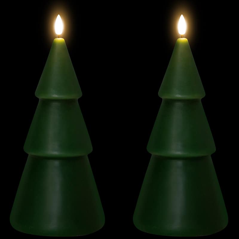 Flameless LED Flickering Christmas Tree Wax Candles - 10.5" - Set of 2