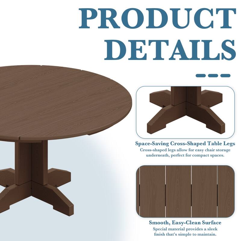 HDPE Patio Outdoor Round Coffee Table, X-shaped Leg