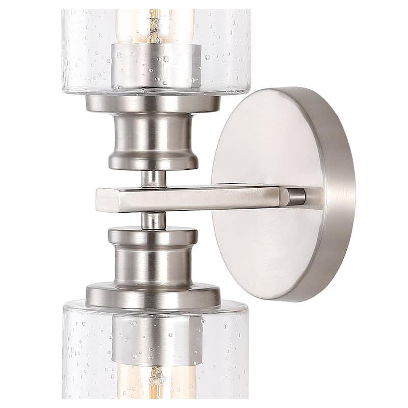 Jules Edison 16.5" Cylinder 2-Light Iron/Seeded Glass Farmhouse Contemporary LED Wall Sconce, Black by JONATHAN Y - One