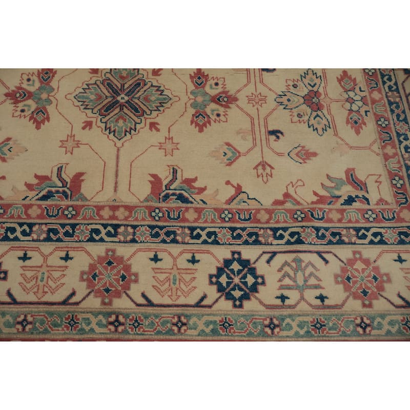 Hand Knotted Oriental 100% Wool Carpet Traditional Geometric Beige & Ivories Kazak Area Rug - 9' 10'' X 8' 2''
