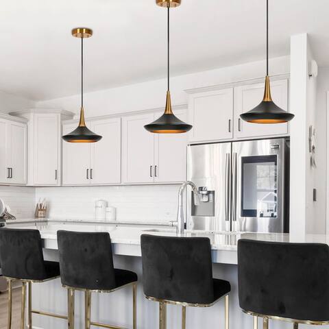 Conia Modern 1-Light Black Gold Cone Pendant Lights for Kitchen Island - 9" D x 8.3" H