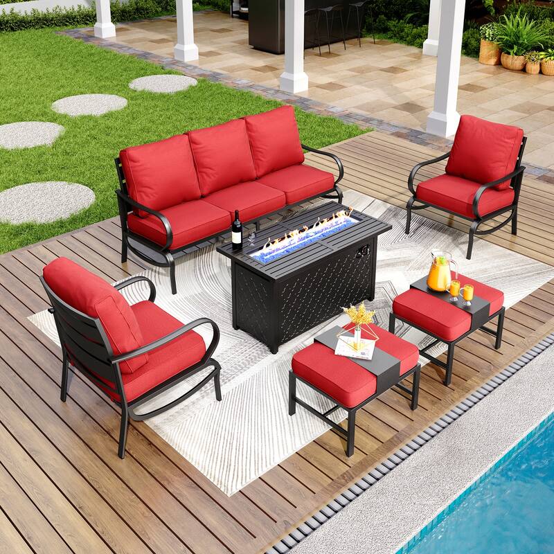MAISON ARTS Patio Furniture Set 4/6-Piece Outdoor Conversation Set with Gas Fire Pit Table - Set 4 - Red