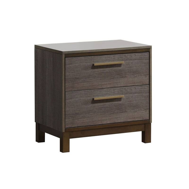 Wooden Nightstand with 2 Drawers in Two-Tone Antique Gray Finish