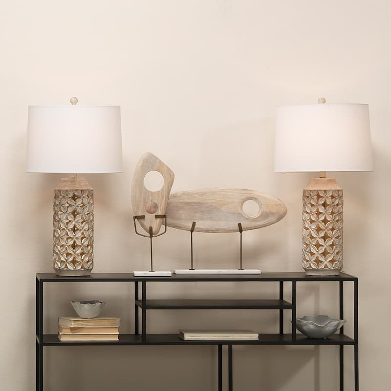 Alden Décor Collins Resin Treillage Table Lamp, White Wash