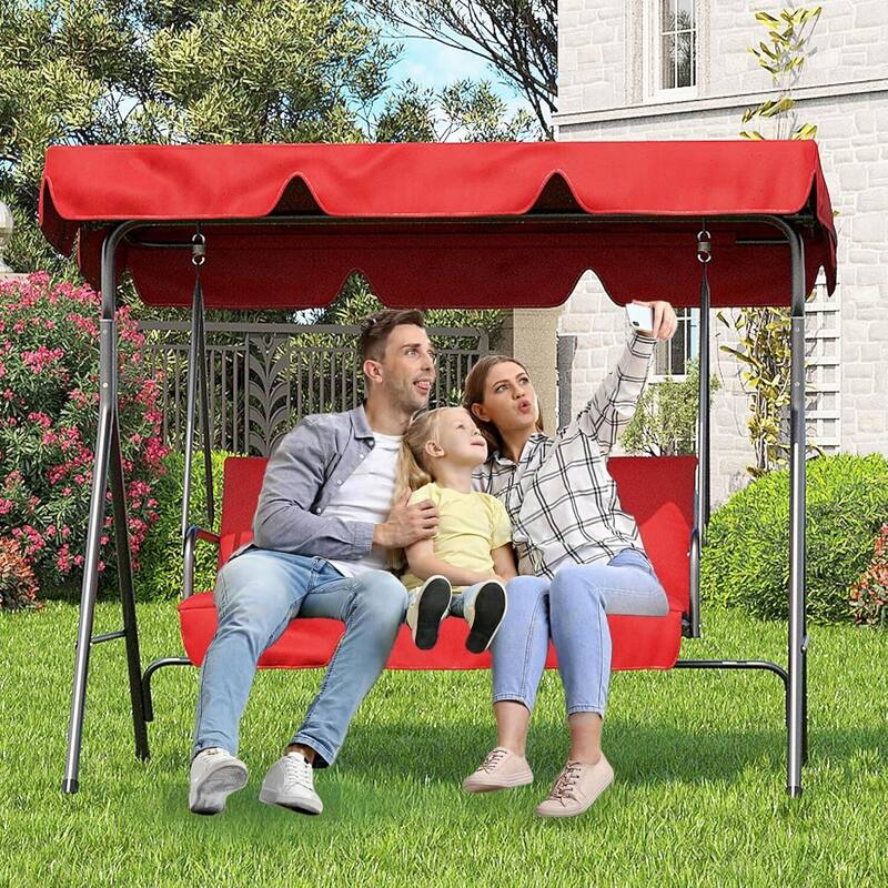3-person outdoor swing chair swing with textilene seat - Red
