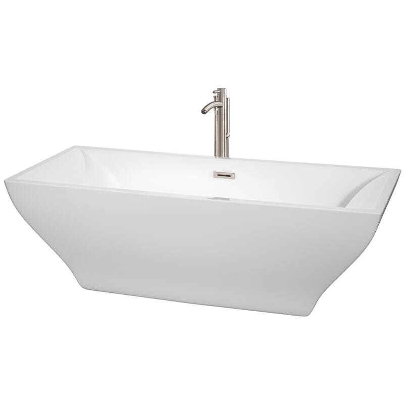 Wyndham Collection Maryam 70-3/4" Freestanding Soaking Tub with Tub - White / Brushed Nickel Trim