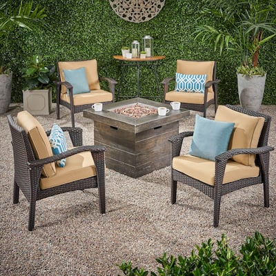 Keana Outdoor Wicker 5-piece Fire Table Chat Set by Christopher Knight Home