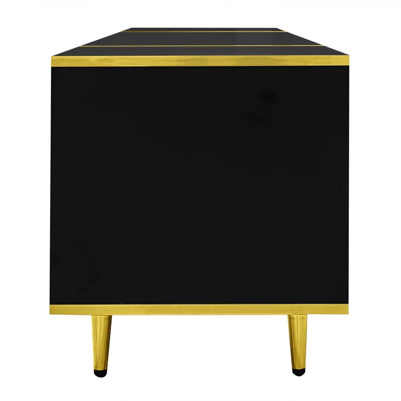 LED TV Stand Entertainment Center for TVs up to 80", Golden Decorative Trim Television Cabinet TV Console with Shelves & Drawers