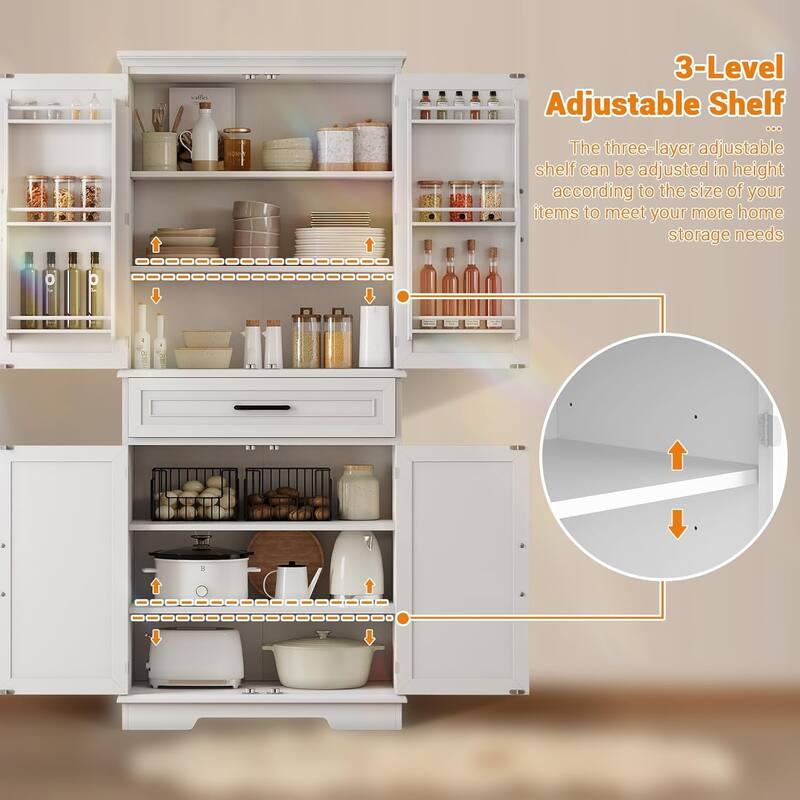 72in Kitchen Storage Pantry Cabinet for Dining Room,Adjustable Shelves