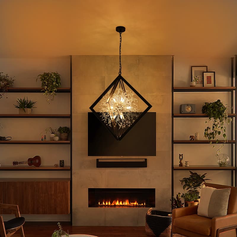 Modern Black Sputnik Crystal Chandelier Pendant Light for Dining Room - Dia.30.71-in