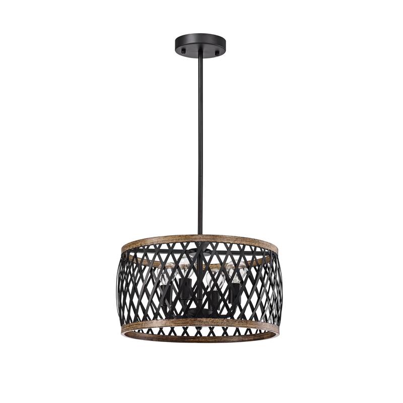 Matte Black 4-Light Metal Geometric Drum Shade Chandelier