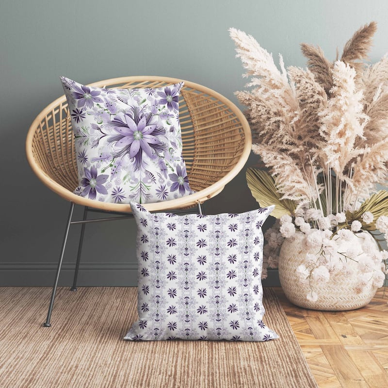 Snowy Crest Indoor/Outdoor Reversible Throw Pillow White and Purple