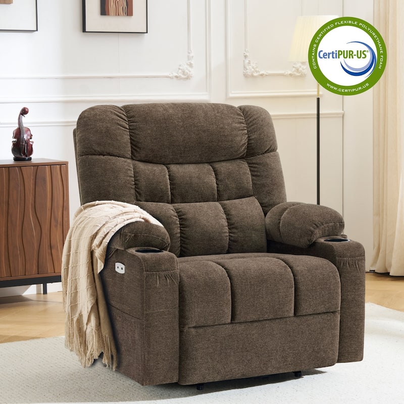 MCombo Extra Wide Dual Motor Power Lift Recliner Chair With Dual Heating, Infinite Position, Fabric Upholstered - Coffee
