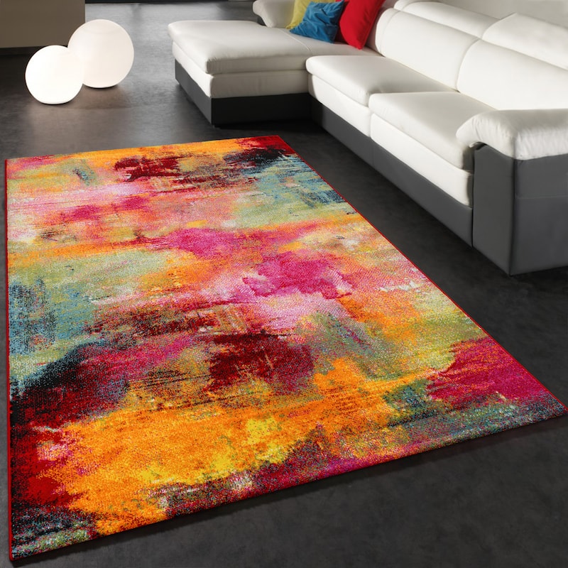 Colorful Area Rug with Artful Design Multicolor Pattern - 5'3" x 7'7"