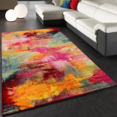 Colorful Area Rug with Artful Design Multicolor Pattern